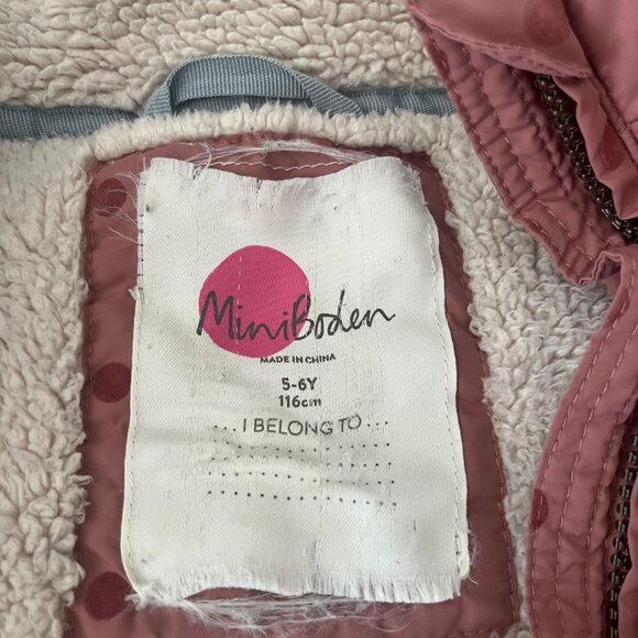 Boden convertible pink polka dot sherpa coat & vest sz 5-6 - Picture 11 of 11
